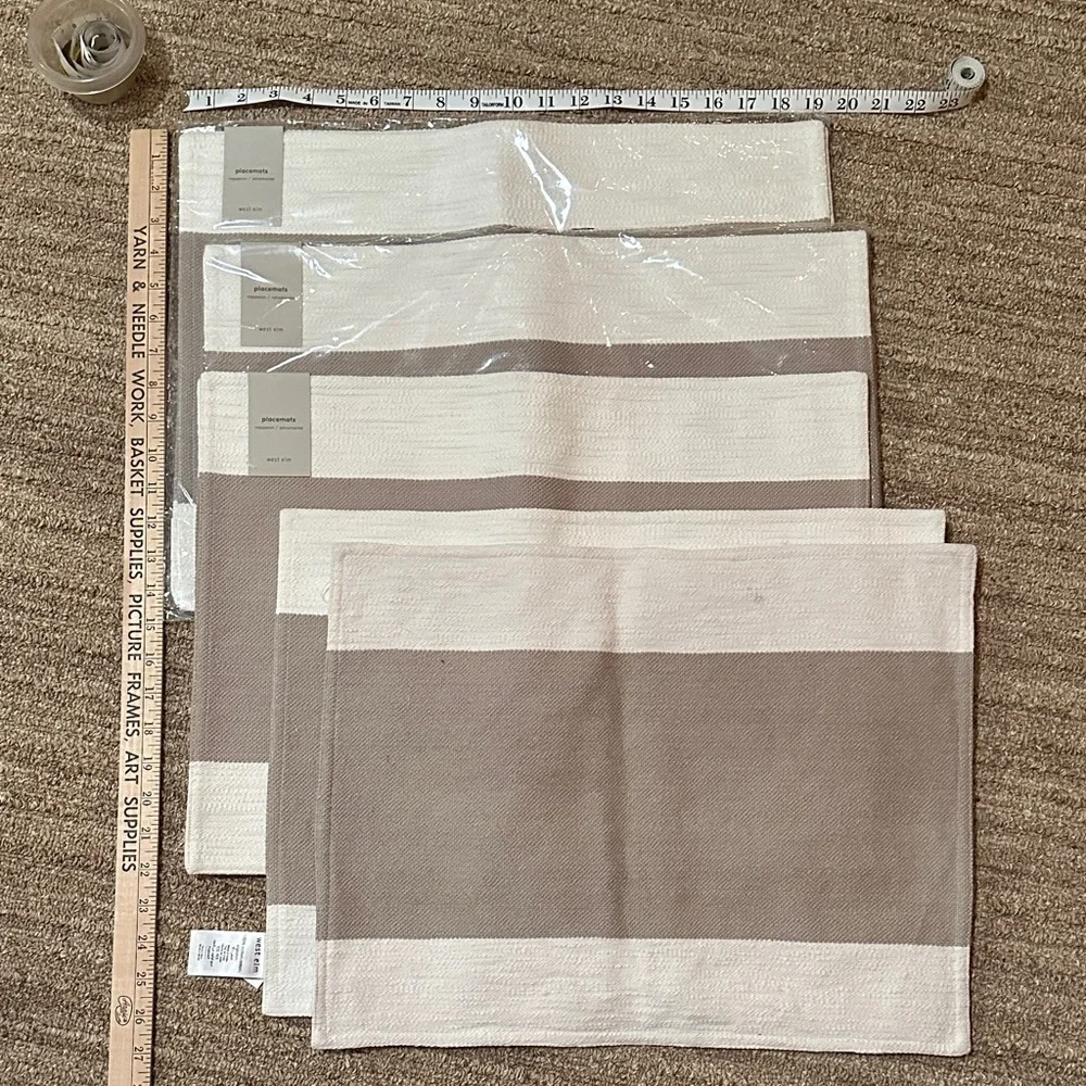 West Elm Two-Tone Woven Placemat Set 6 (or 7/8) White and Warm Grey 100% Cotton